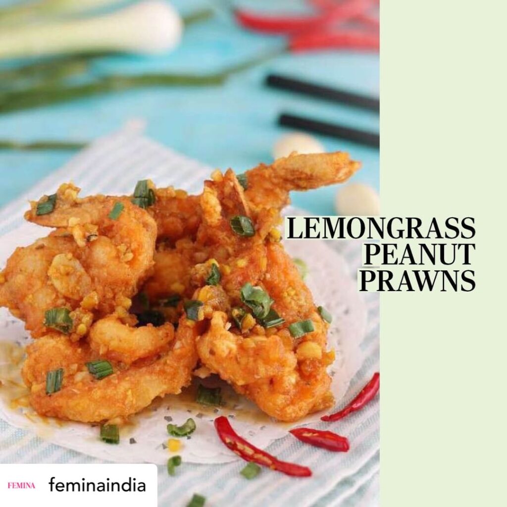 Lemon grass peanut prawns